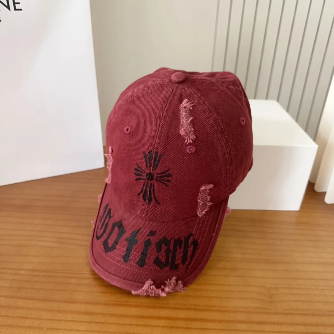 💰60 Chrome Hearts 💓Early spring Korean style fashion retro distressed hole hat wear design versatile baseball cap peaked cap